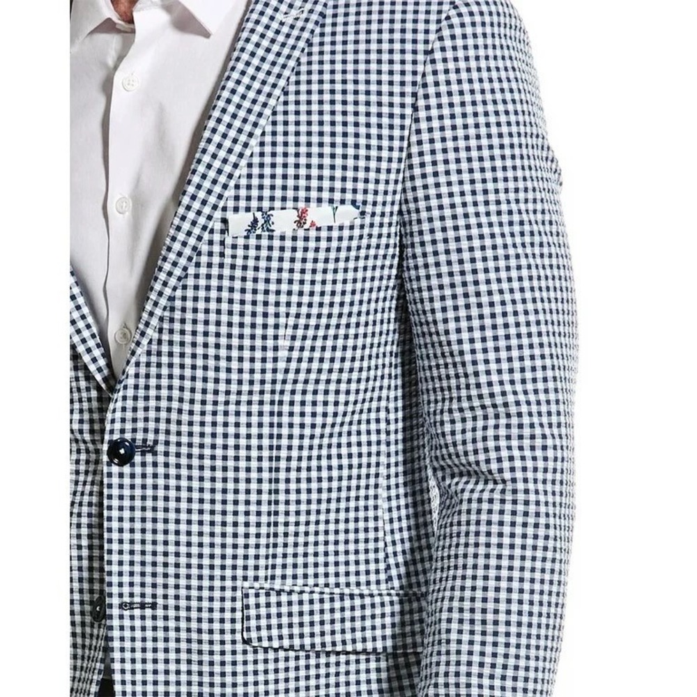 NEW! PAISLEY & GRAY Gingham Peak Two Button Blazer Blue White Nautical Lined 40R - Picture 7 of 15